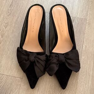 Zara Black Velvet Bow Kitten Heels, Size 39